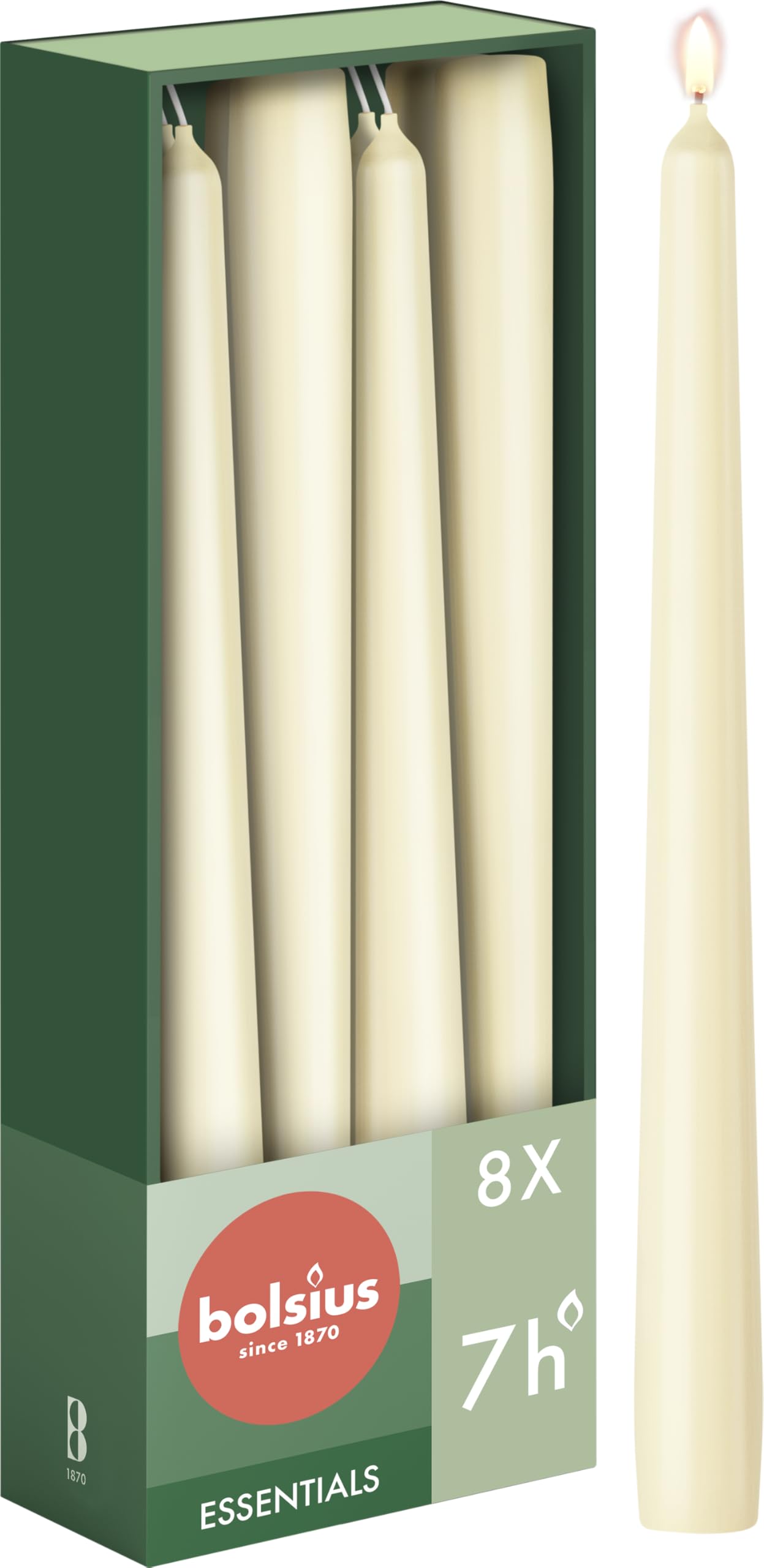 Bolsius Tapered Ivory 8 Pack 24.5cm Decorative Household Candle Vegan Wax New