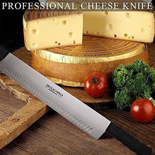 15 Inch Double Handle Cheese Knife for Charcuterie, High Carbon Stainless Steel Blade With 5" Black Plastic Handles Use for Cheese, Cakes, Vegetables, Soaps