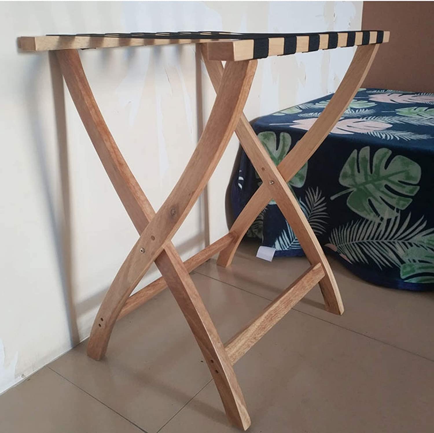 Portaequipajes for habitación de invitados, soporte plegable for maletas, estantes de almacenamiento plegables de madera maciza, muebles for hoteles, portaequipajes(Brown)