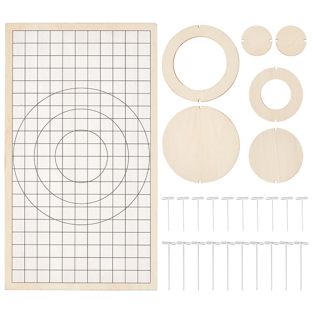 OLYCRAFT Macrame Coasters DIY Set Wood Blank Coaster Sets Round Macrame Cutting Molds Macrame Round Wall Hanging Tool for DIY Crafts with Board 20Pcs 2 Styles T Shape Pins 6 Coater Cutting templates