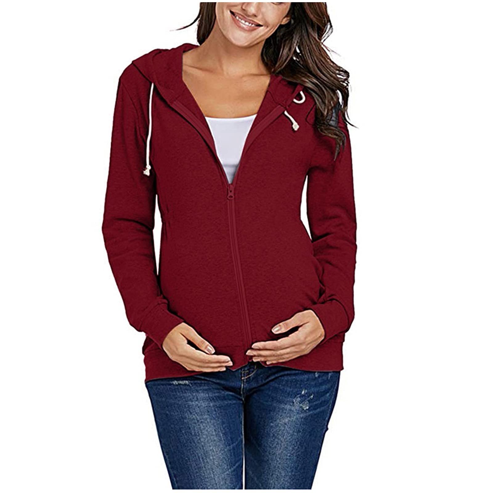 Damen Schwangere Jacke Sweatshirt Umstandspullover Stillen Hoodie Langarm Umstandsmode Stillpullover Kapuzenpullover Langarmshirt Stilloberteil Schwangerschaft