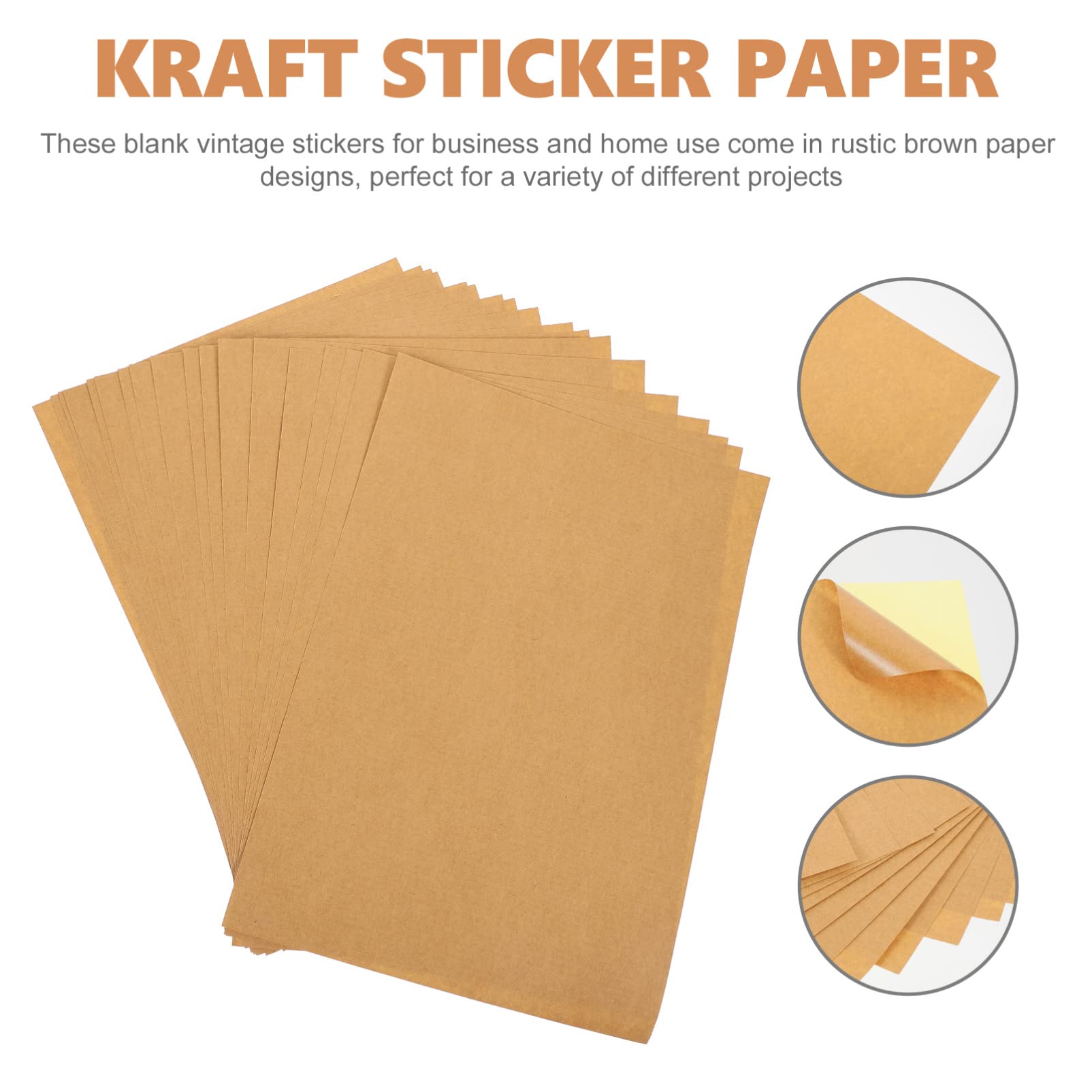 Carta per Etichette Adesive A4 in Carta Kraft 100 Fogli | Scrivibile, Resistente Agli Strappi, Formato Portatile, per Stampante Sticker e Applicazioni in Ufficio
