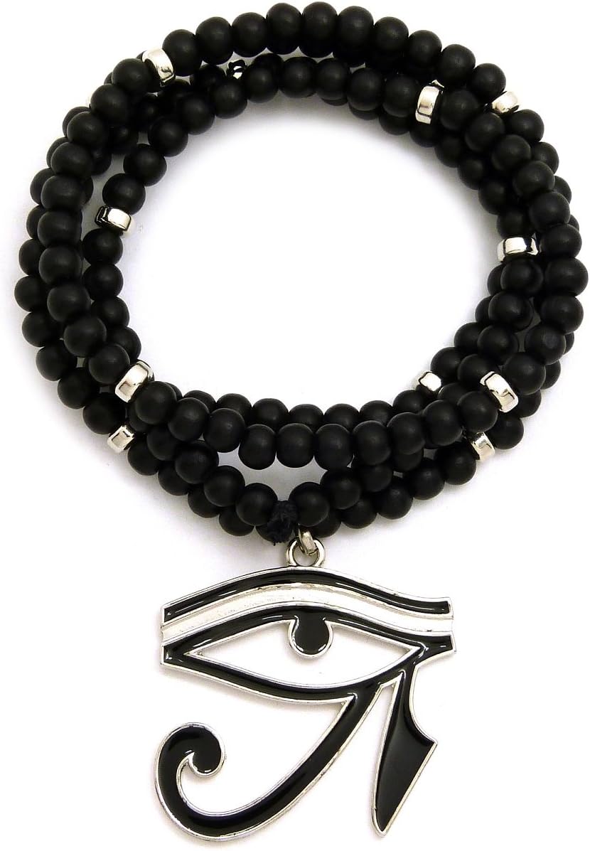 CBC Crown Egyptian Egyptian Eye of Horus Pendant with 30"/36" Wooden Bead Necklace