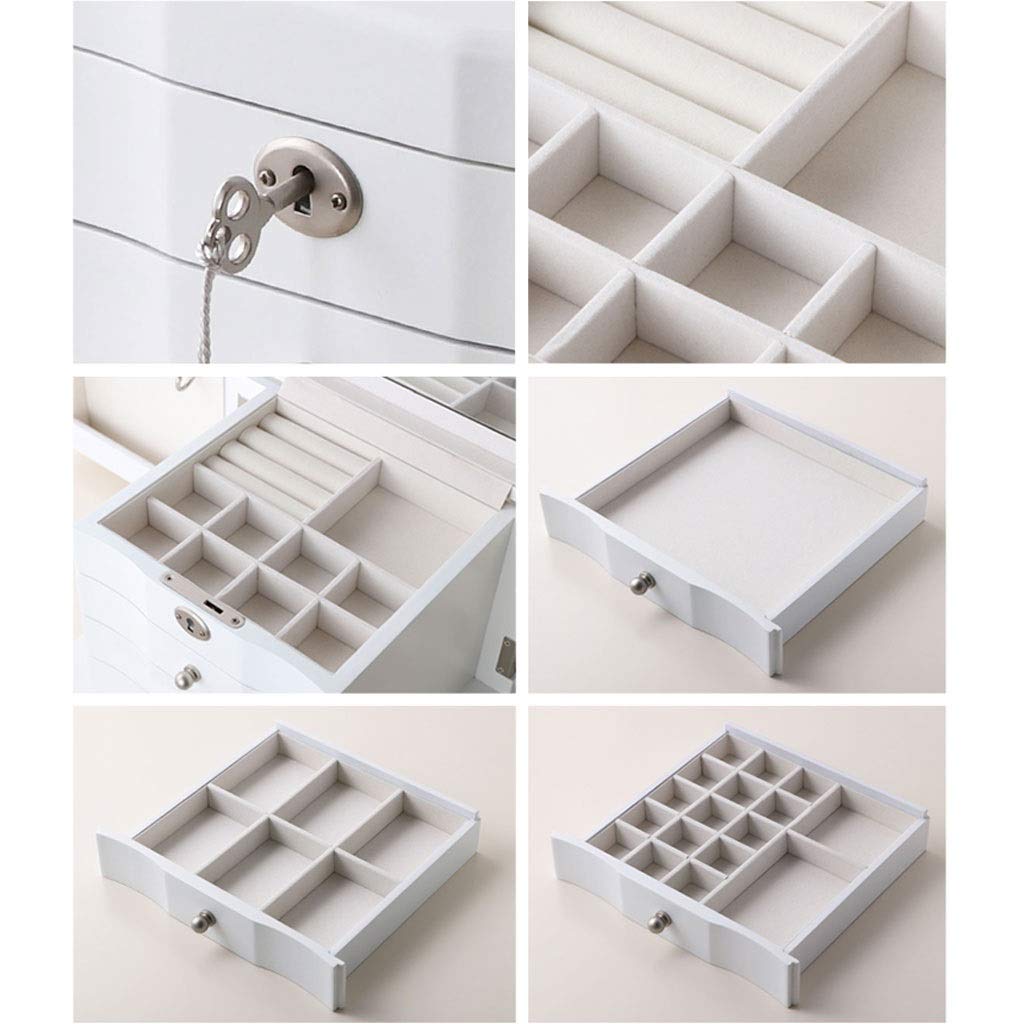 Joyero Joyero Mediano Joyero de Madera Natural Organizador de Joyas de Madera Natural con Cerradura y Regalo de Llave para niñas o Mujeres, Organizador de joyero Blanco