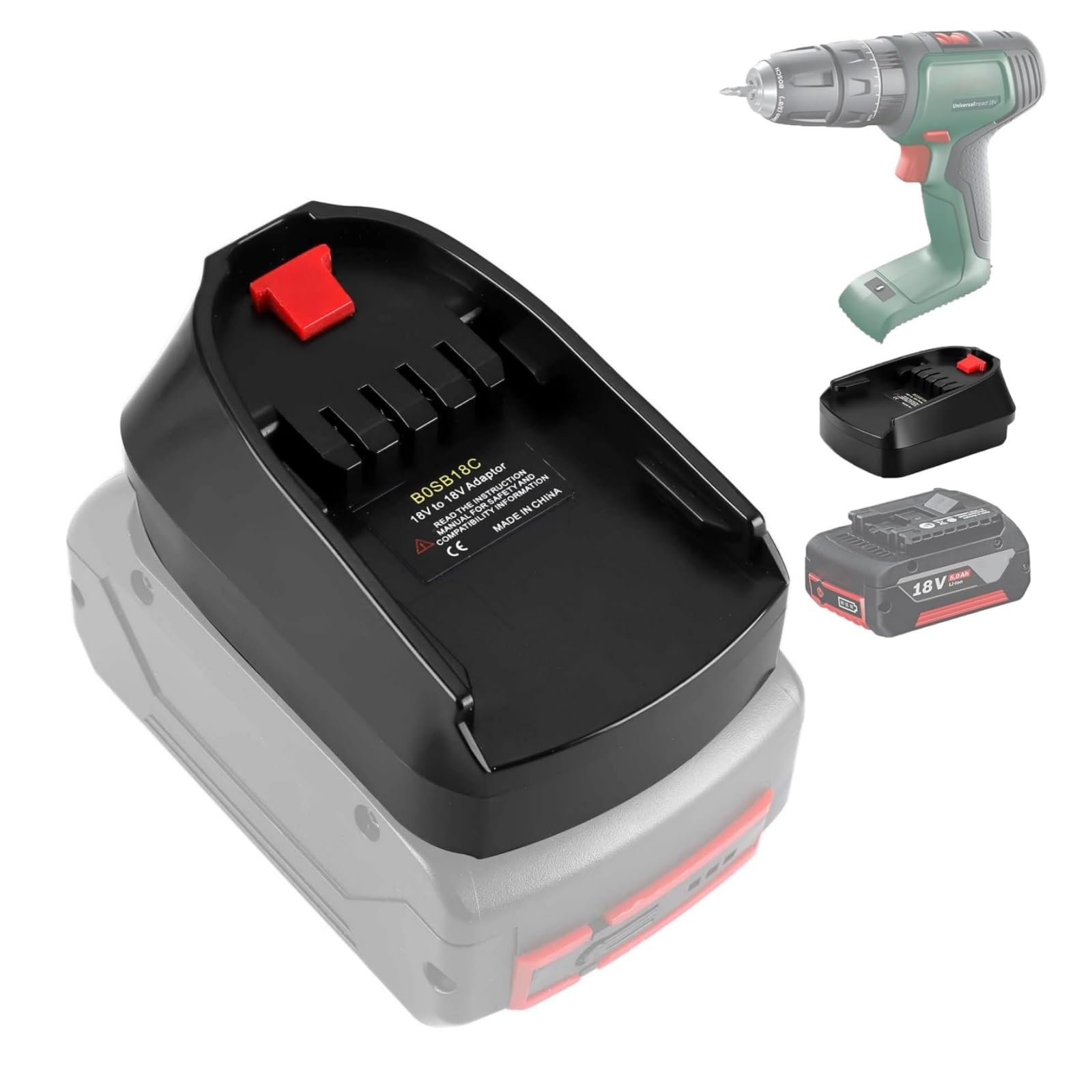 BOSB18C Batterieadapter für Bosch GBA auf PBA, Akkuadapter für Bosch Professional 18V System Akku auf PBA/PSB/PSR Elektrowerkzeug (Blau auf Grün)