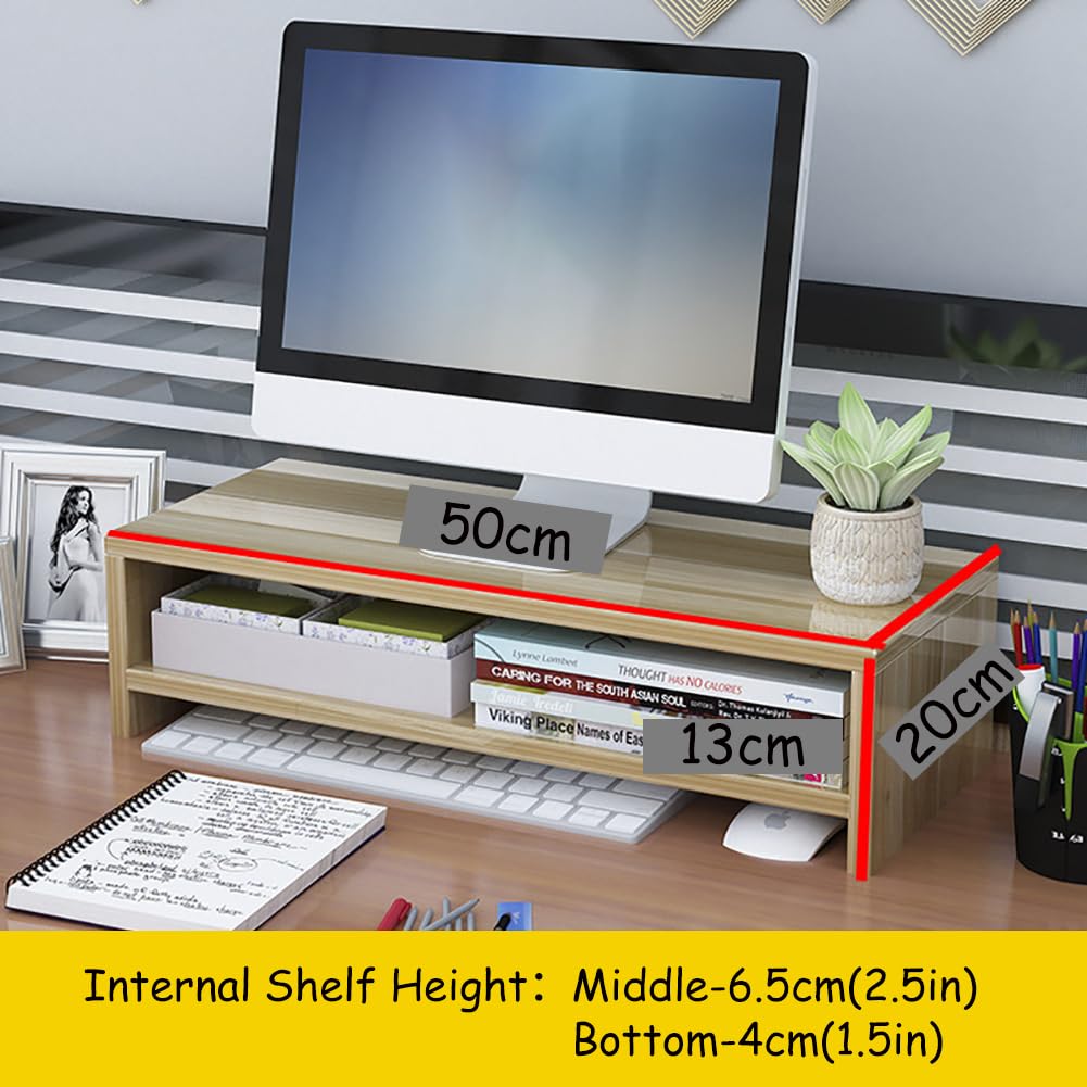 CAKERS Alzaschermo Per Computer|Scaffale Organizzatore Multiuso Per Scrivania|Accessori Ergonomici Creativi Per La Postazione Domestica E Ufficio,Marrone,A-50x20x13cm (19.6x7.8x5.1in)