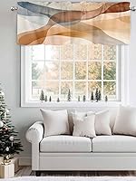 Vista 3 de Chucoco Valance for Kitchen Windows, Retro Ombre Blue Brown Waves Rod Pocket Valances Short Curtains, Abstract Water Ripple Seamless Curtain Valance