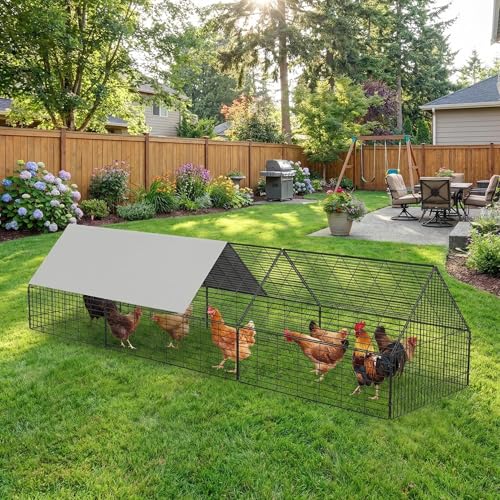 Chicken Tunnel 118 Metal Poultry Playpen with Waterproof Cover - Portable Outdoor Chicken Run Tunnel for Yard Also for Ducks & Rabbits