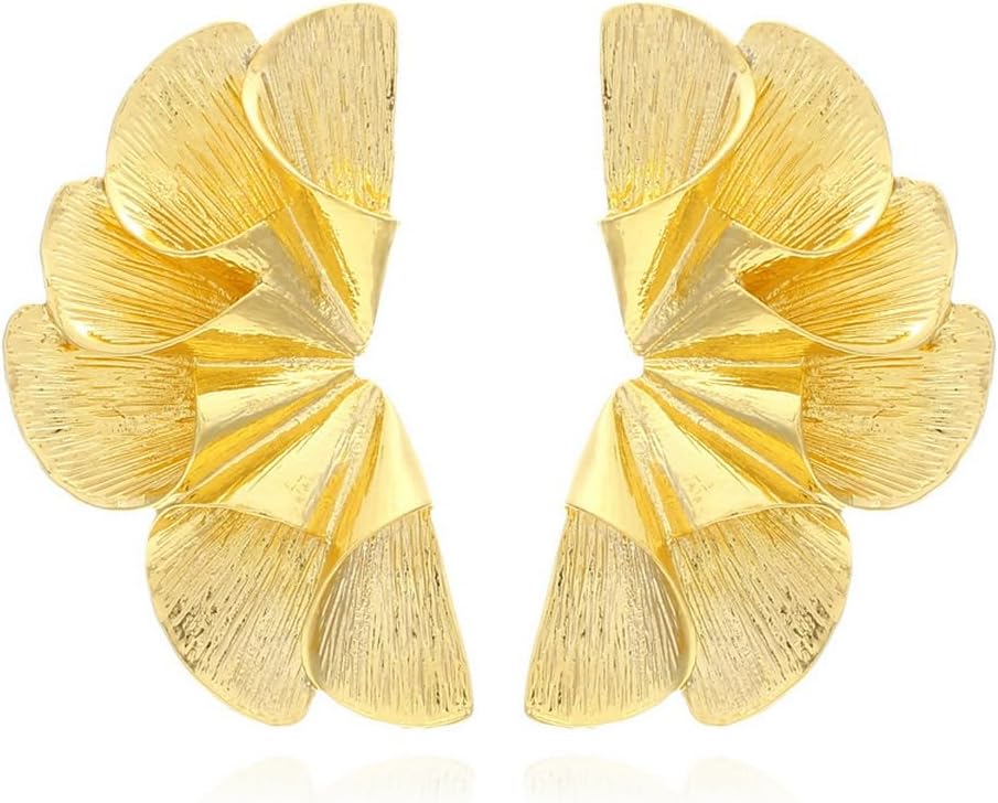 Golden Geometric Leaf Irregular Flower Dangle Earrings for