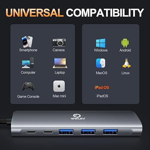 Miniatura 7 de Hub USB C, estación de acoplamiento USB C 8 en 1 con HDMI 4K, 3 puertos USB 3.0, puerto tipo C, 100 W PD, lector de tarjetas SDTF, estación de