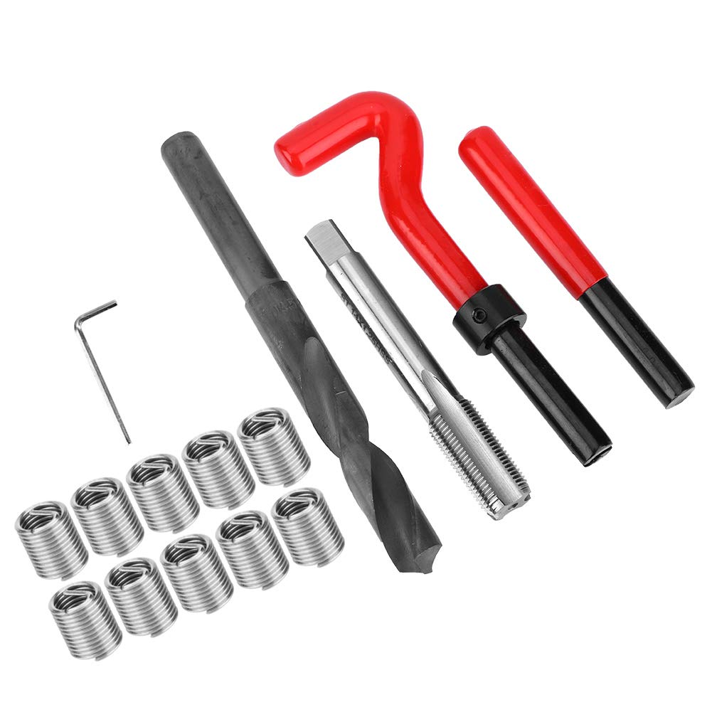 Kit di riparazione filettature da 15 pezzi, set di punte e maschi a vite in acciaio inox con inserti filettati M14x1,25 per la riparazione di motori automobilistici in lega di