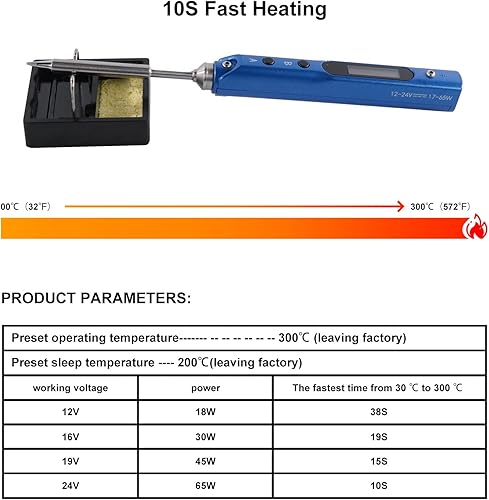 Miniatura 3 de SEQURE SQ-001 - Kit de estación de soldador portátil, pantalla OLED digital de 65 W, herramienta de soldadura de temperatura ajustable de 65 W,