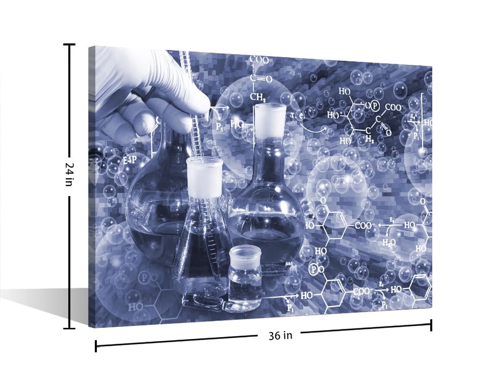 Image of TUMOVO Clinical Laboratoryr Modern Artwork Wall Decor 1 Panel Poster Chemical Equations Laboratory Research Concept Pictures Bathroom Decor Wall Art Print on Canvas Framed Ready to Hang, 24 inch Wx36 H