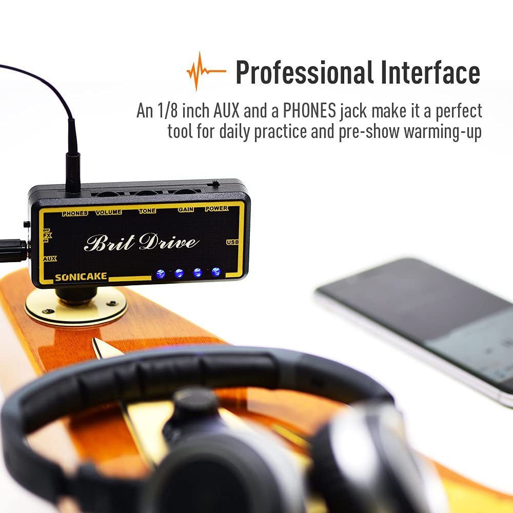 SONICAKE Mini versterker gitaar AMP hoofdtelefoon versterker Pocket oplaadbare hoofdtelefoonversterker Brit Drive gitaarversterker