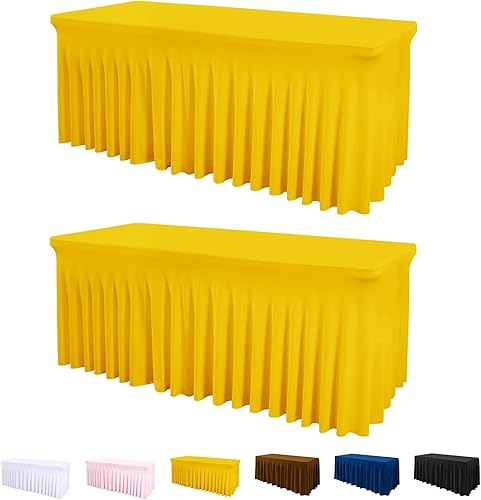 ManMengJi Mantel de elastano amarillo de 6 pies, paquete de 2 manteles elásticos con faldas de mesa para mesas rectangulares, resistente a las