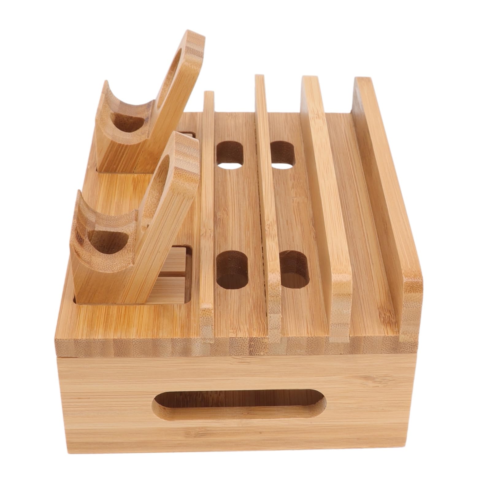 Stazione di Ricarica in Legno per Telefono e Tablet 5 Porte USB Multi-Charger Docking Station Organizer Compatto con Slot per Orologio Intelligente Compatibile con iOS e Android