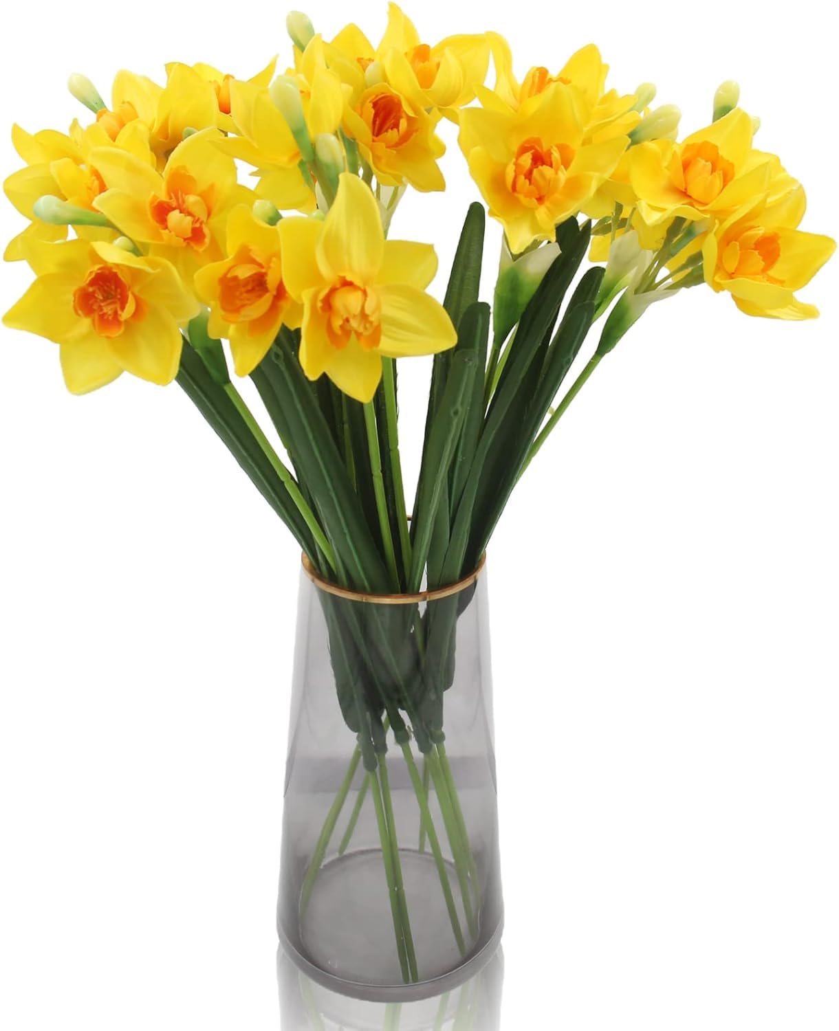 2 Bunches 20 Blooms Artificial Daffodils, 11.81 Inch Yellow Flowers, Spring Flowers Realistic, Daffodil Flower Arrangement for Indoor Outdoor Home Garden Wedding Easter Decor (Orange)