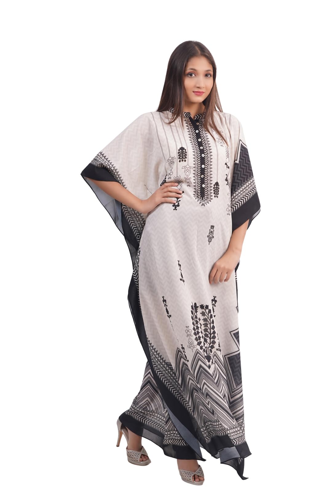 Kaftan ZF40 Georgette Printed Multicolor Beach Wear Kaftan Coverup for Women Size-XXL
