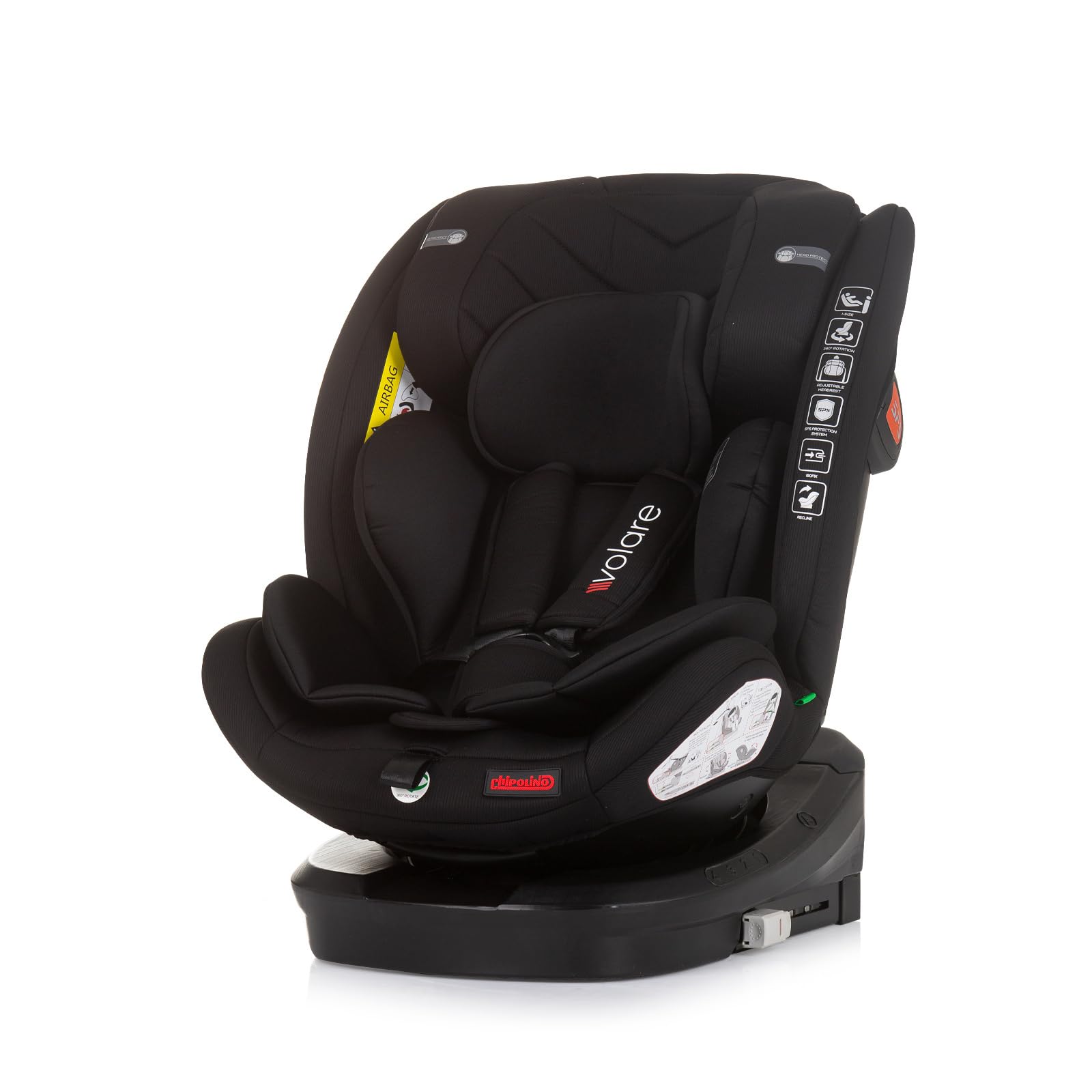 Chipolino seggiolino per bambini Volare i-Size Isofix girevole, top tether, colorazione:nero