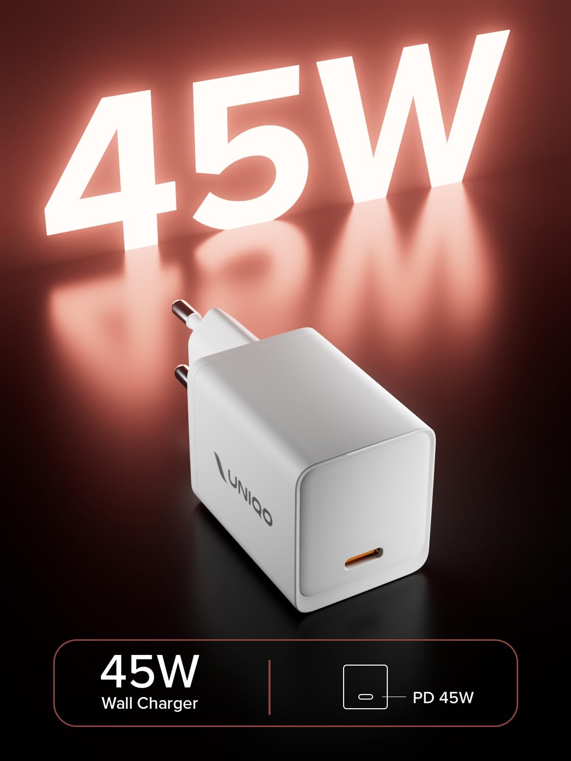 UNIQO Ładowarka GaN Nano 45W, USB-C ładowarka, GaN Technology, Ultrakompaktowy Adapter, Zasilacz Power Delivery (PD 3.0 PPS), ładowarka do iPhone'a, Androida, Tabletu, Laptopa, MacBooka, Białego