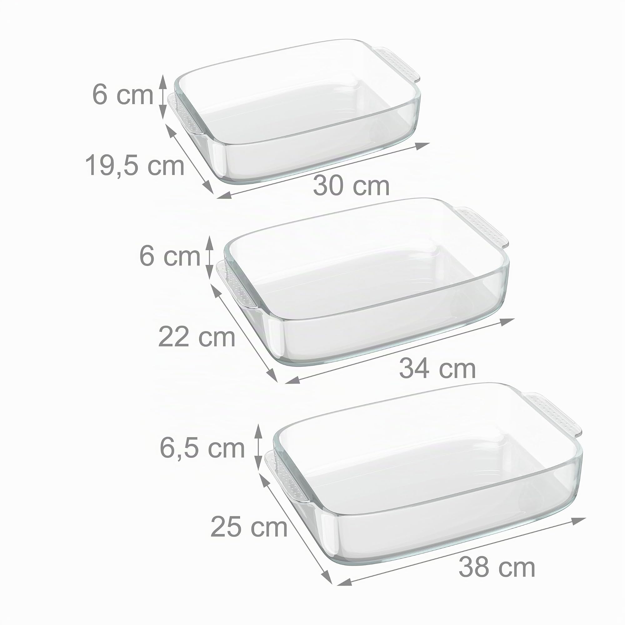 Relaxdays Bandejas de Horno, Set de 3, Fuentes Cristal Rectangulares, Lasañeras, Aptas para Lavavajillas, Transparentes