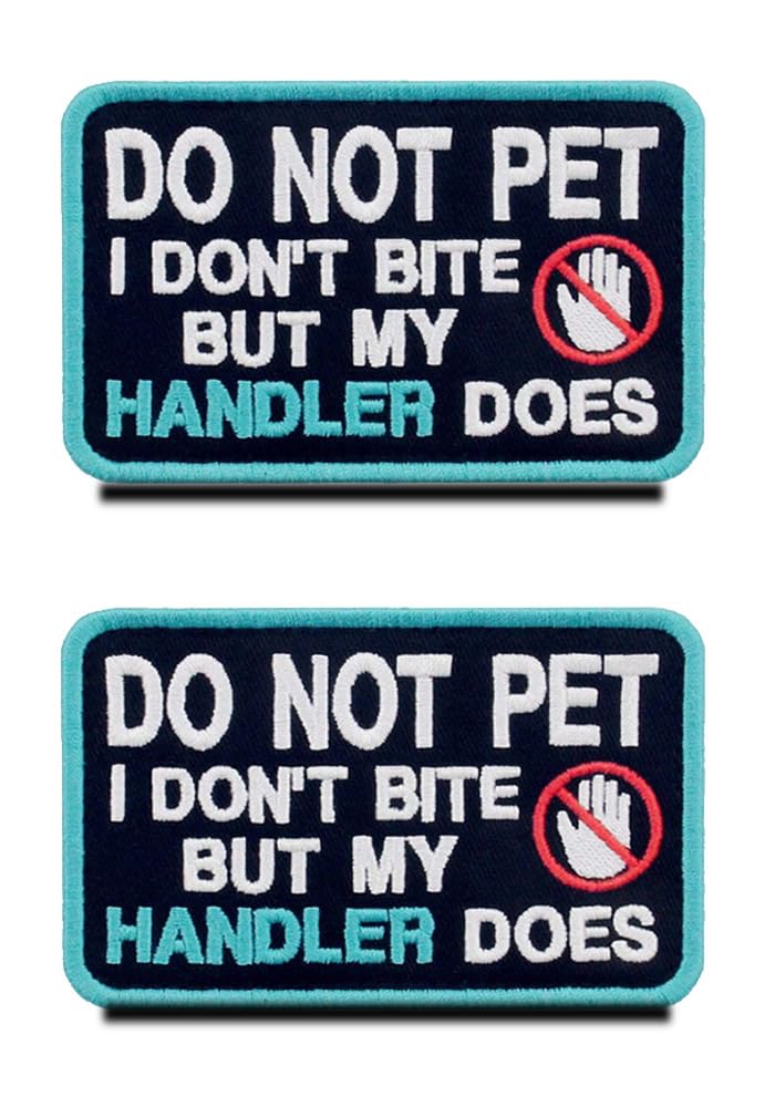 2 Packs Service Dog Do Not Pet I Dont Bite Buy My Handler Does Vests/Harnesses Patch Hook & Loop Embroidered Fastener Dog Badge Emblem for Service Dog Working Dog Guide Dog