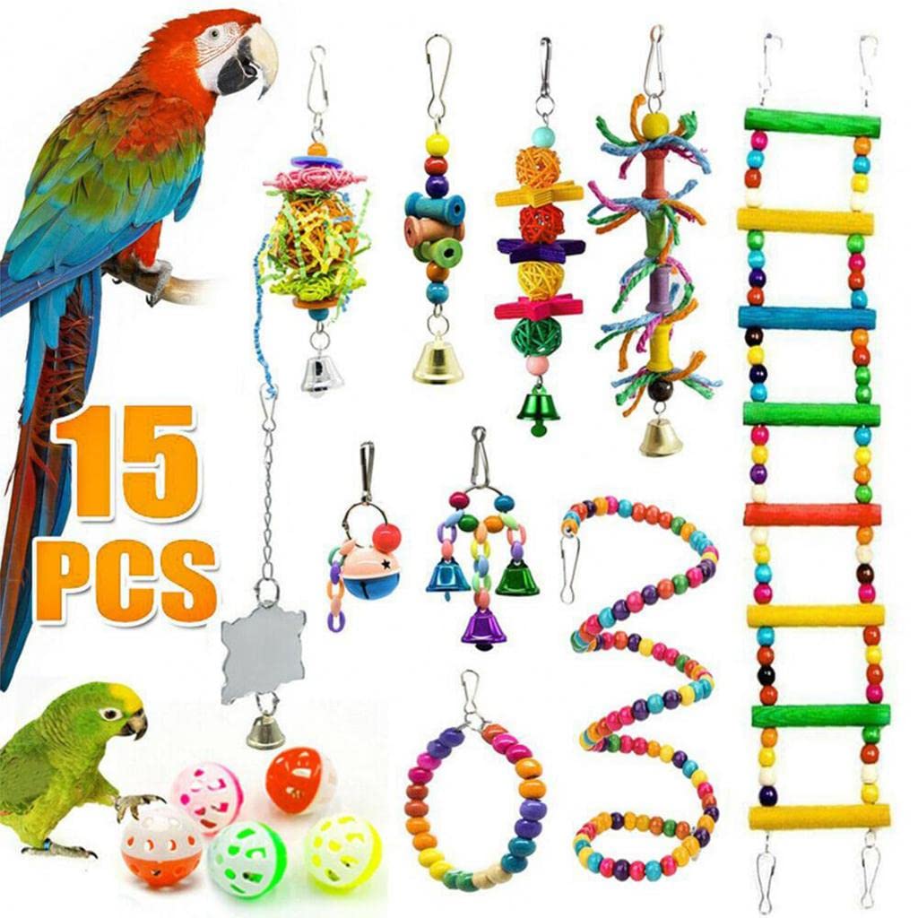 Kit de 15 Jouets pour Perroquets, échelle pour Cage, Accessoires pour Perruches et Jouets Suspendus