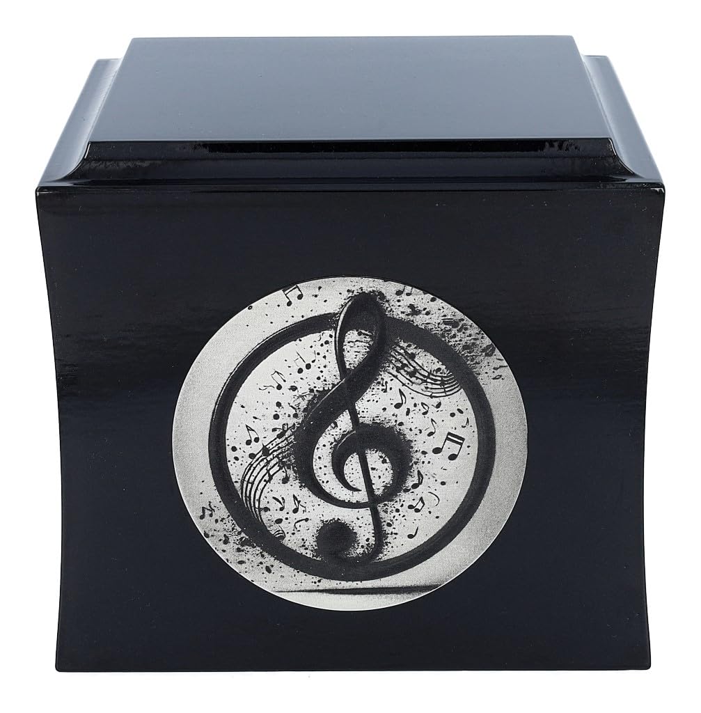 Urna de madera con clave de sol Caja de cremación para músico con notas Urna con partituras (negro/diseño1)