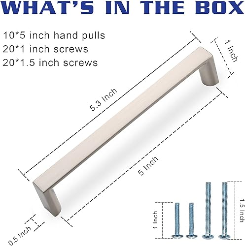Miniatura 6 de KNOKLOCK Paquete de 10 manijas de gabinete de cocina de 5 pulgadas (5.039 in) de níquel satinado cepillado, tiradores de gabinete de cocina,