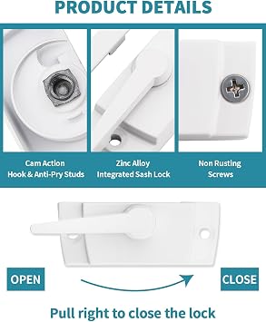 Window Sash Locks, 2 PCS Window Latches Replacement, Window Locks for up and Down Windows, Replacement Window Locks for Vertical and Horizontal Sliding Windows