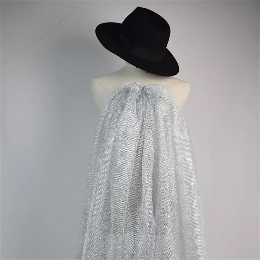 Tejido de malla elástica, Tela de costura gris plata y oro la tela malla que hace punto deformación los 90x135cm for el vestido(Gray Silver)