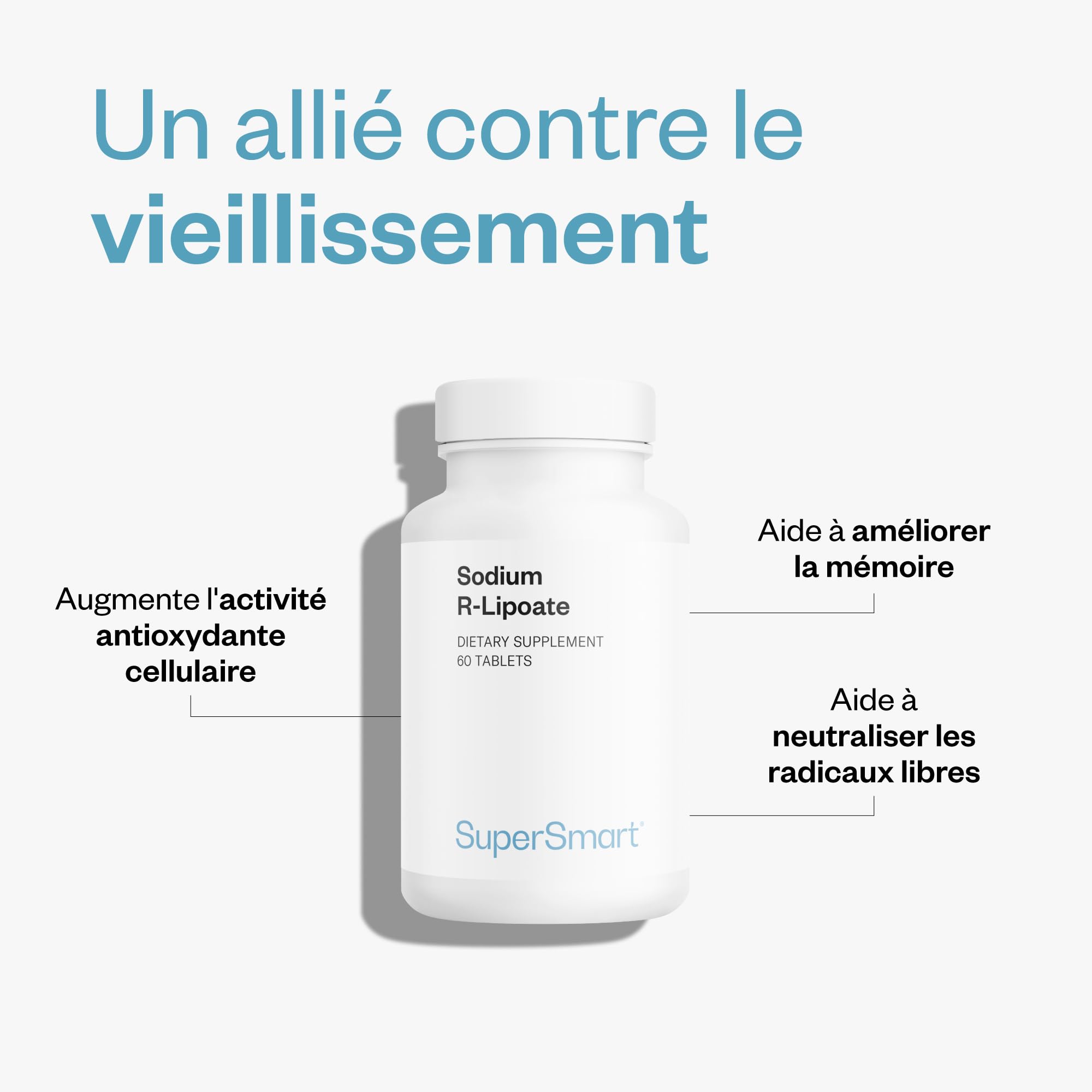 Supersmart - Sodium R-Lipoate (Sel de Sodium de l’Acide R-Alpha-Lipoïque) - Antioxydant | Sans OGM - 60 Capsules Végétariennes