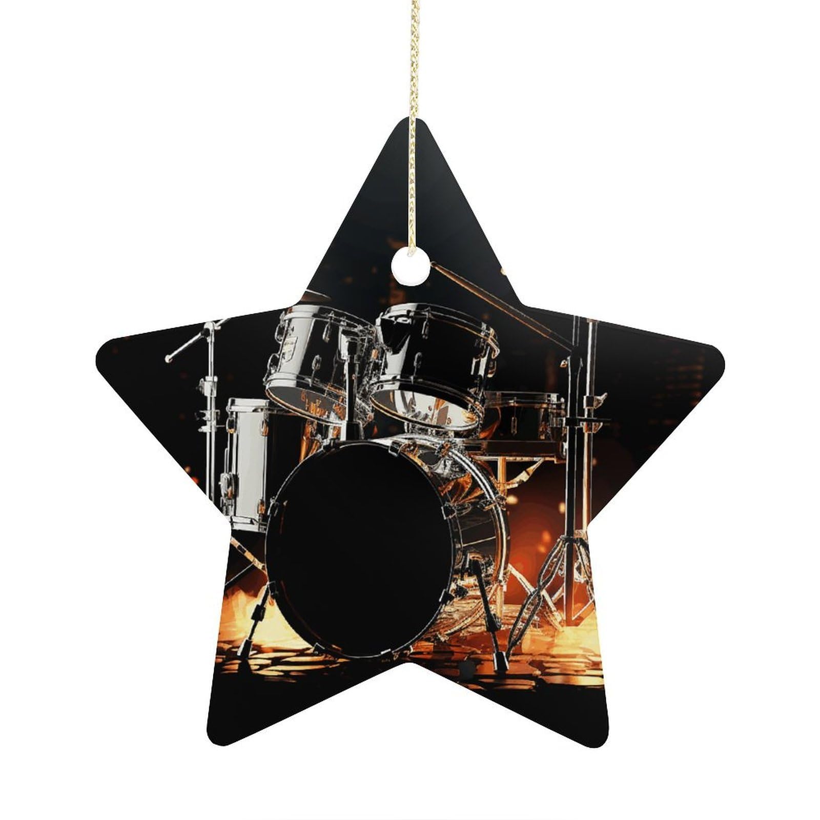 Drummer Stars Ornaments Ceramic Christmas Tree Hanging Light in Weight Christmas Star Pendants Funny Double-Sided Printed Xmas Ornaments for Gifts