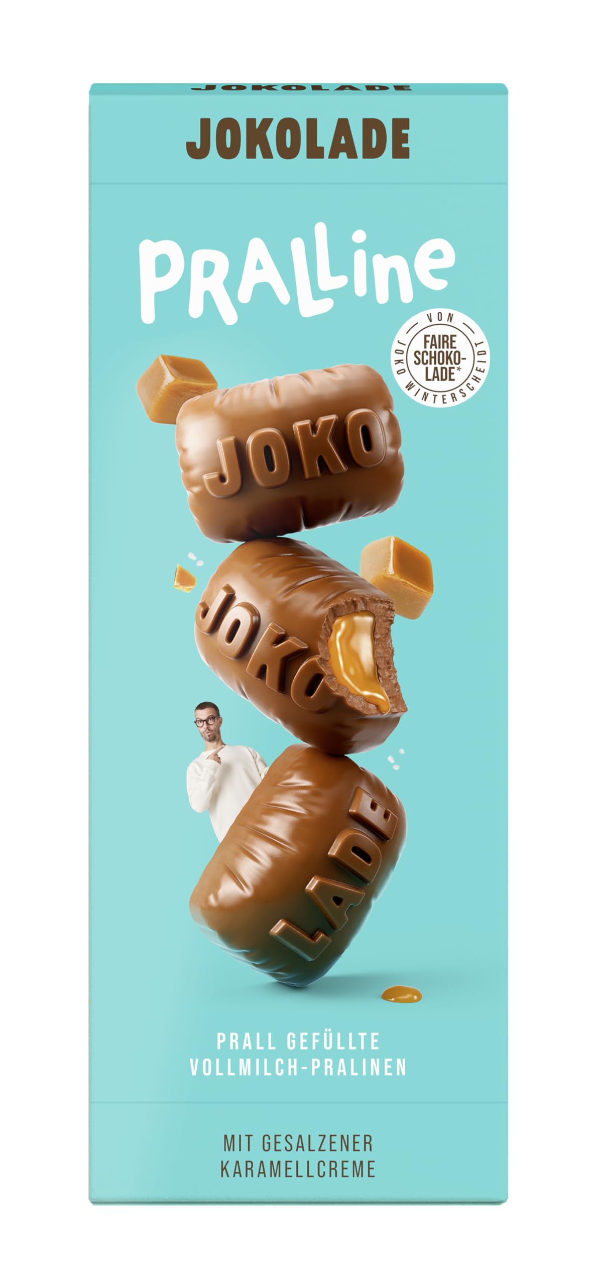 JOKOLADE PRALLINE 80 g Schachtel | Prall gefüllt mit gesalzener Karamellcreme | Faire Schokolade von Joko Winterscheidt