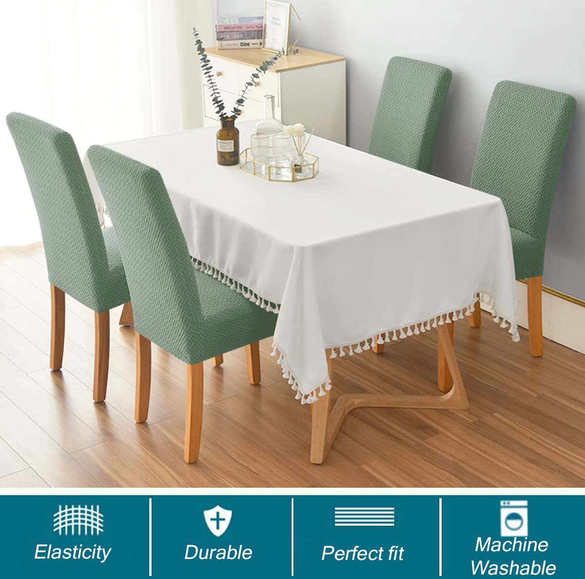 Coprisedie Elasticizzati Con Motivi Stampati, Elastici Lavabili For Sedie Da Pranzo, Set 2(White,4 pieces)