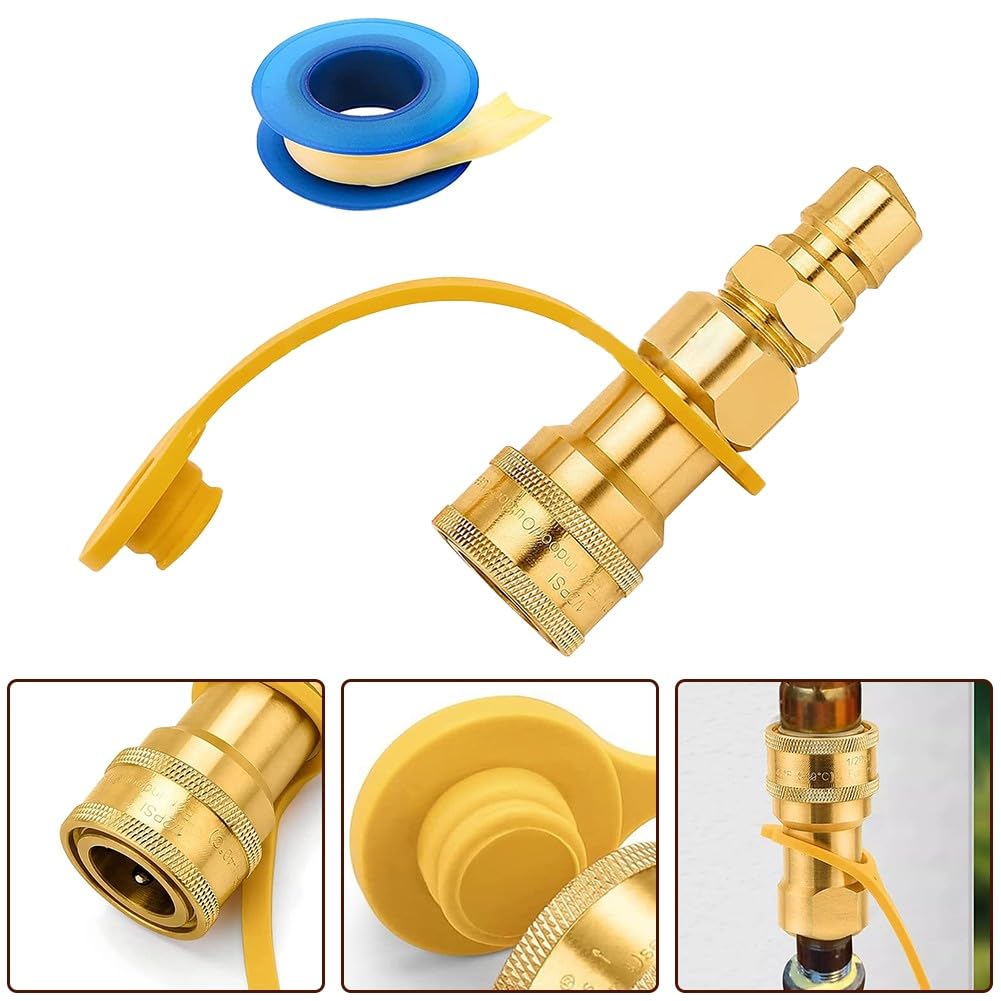 Raccordi QDD a connessione rapida per gas naturale LP da 1/2", inserto maschio in ottone con spegnimento automatico per riscaldatore grill camper, confezione da 3