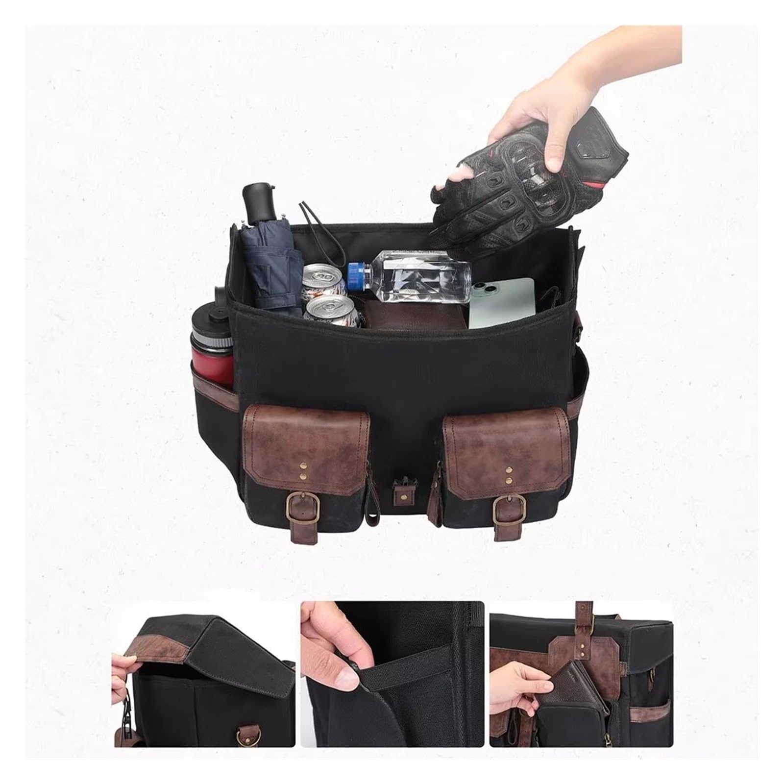 Borsa Posteriore Moto Borse Laterali Per Moto Tela Cerata Retrò 36 Litri Con Copertura Antipioggia Universale Per Sella Touring Cruiser Cafe