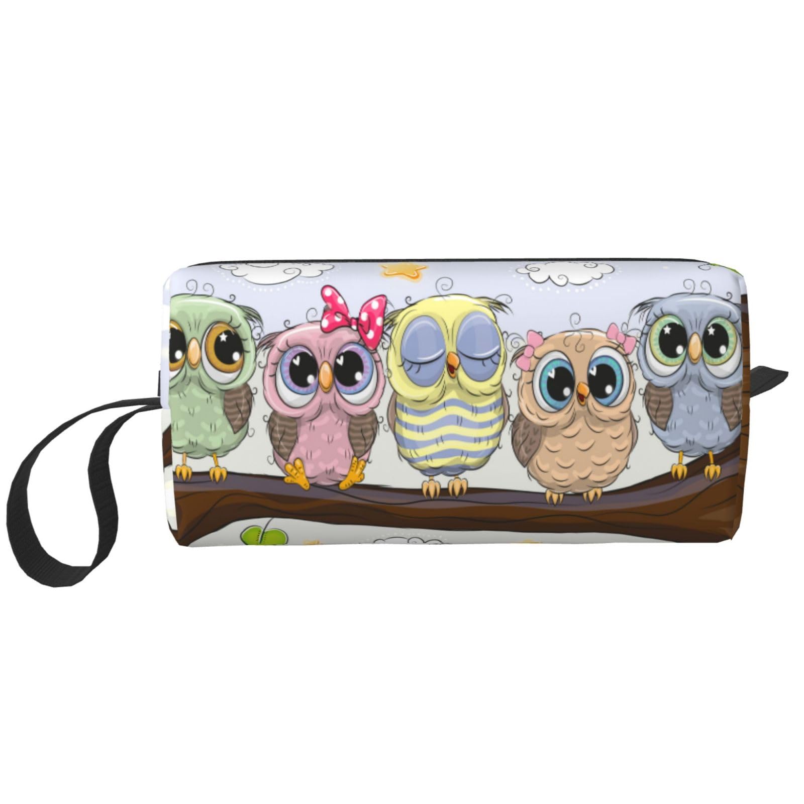JKJOJIA Cute Owl Makeup Bag Organizer Small Cosmetic Bags Portable Travel Toiletry Bag With Handle Simple Accessories Storage Zipper Pouch For Women