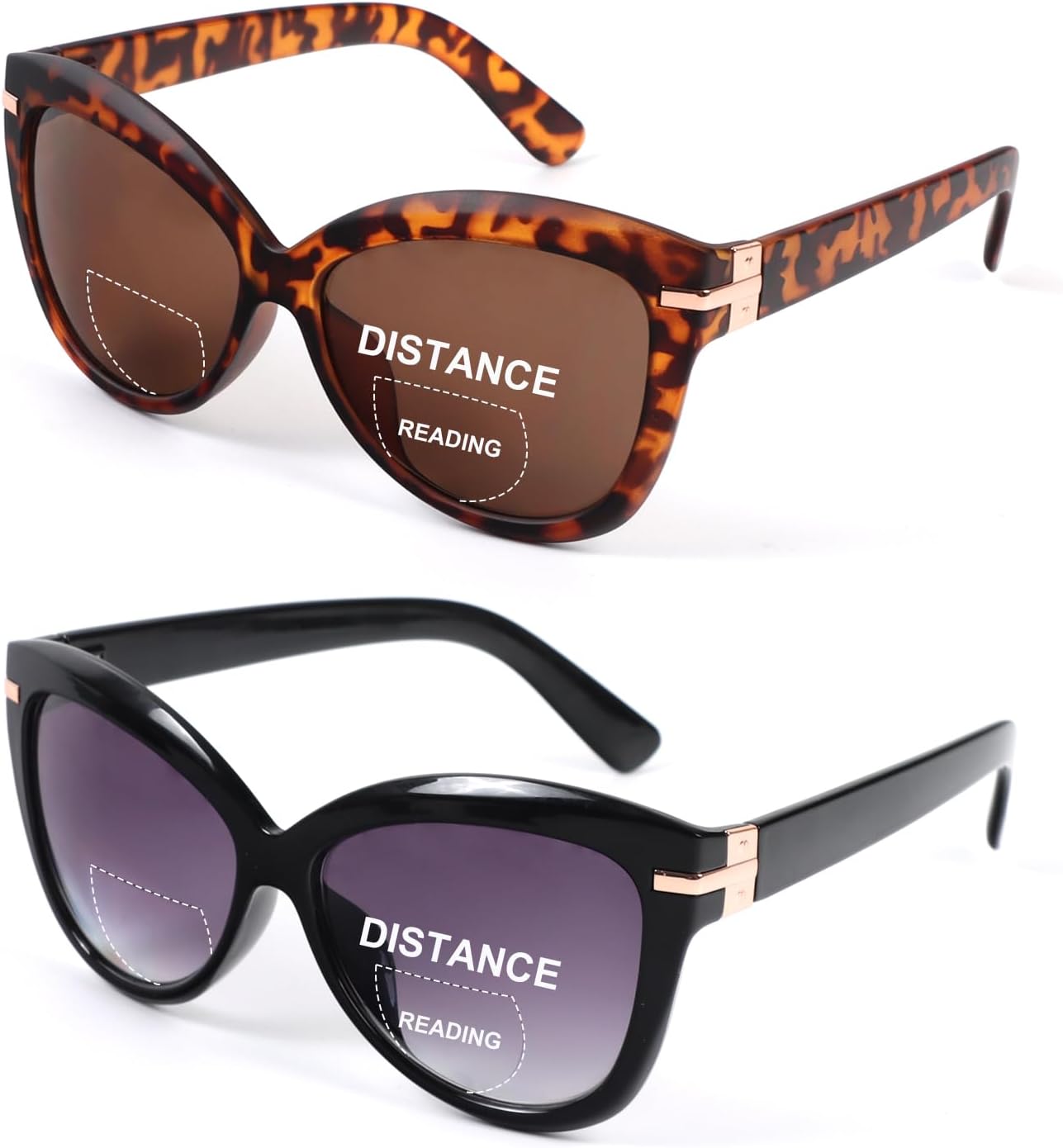 DXYXYO 2 Pack Bifocal Reading Sunglasses for Women Oversized Cat-eye Sun Readers Glasses for Outdoor UV Protection