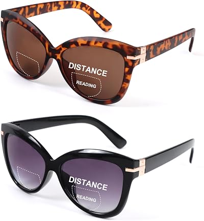 DXYXYO 2 Pack Bifocal Reading Sunglasses for Women Oversized Cat-eye Sun Readers Glasses for Outdoor UV Protection