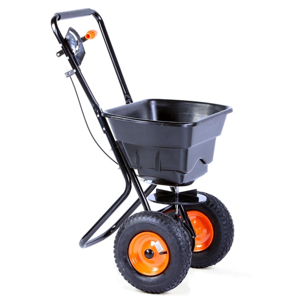 Esparcidor de sal, esparcidor FUXTEC FX-GS36 para abono, sal, semillas, grava, arena (volumen 45 l) velocidad de esparcimiento ajustable