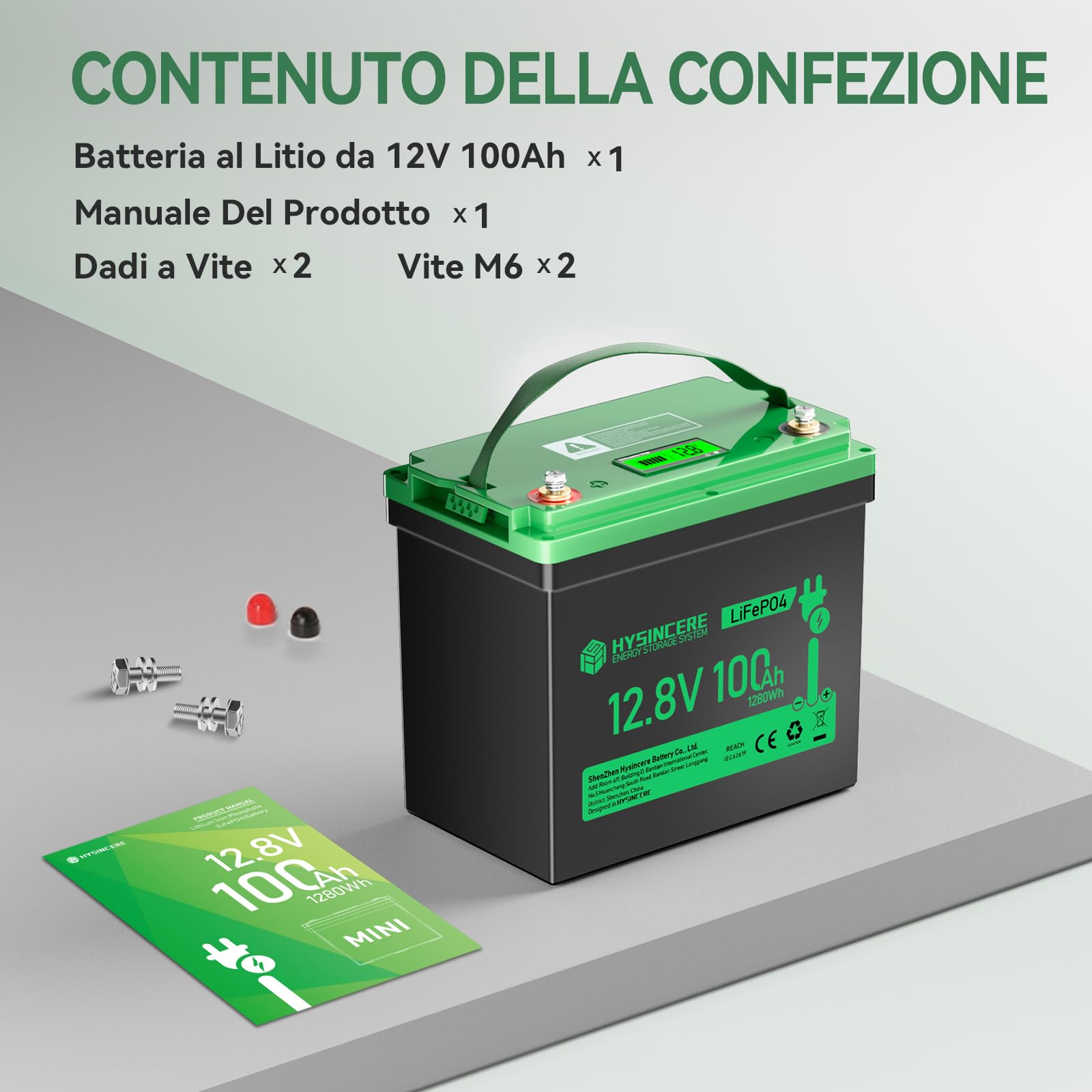 Batteria Litio Mini LiFePO4 12V 100Ah con LED, 100A Intelligente BMS & Max. 15000 cicli, 12 Volt Deep Cycle 1280 Wh ricaricabile per camper, campeggio, sistemi a casa solare, barche