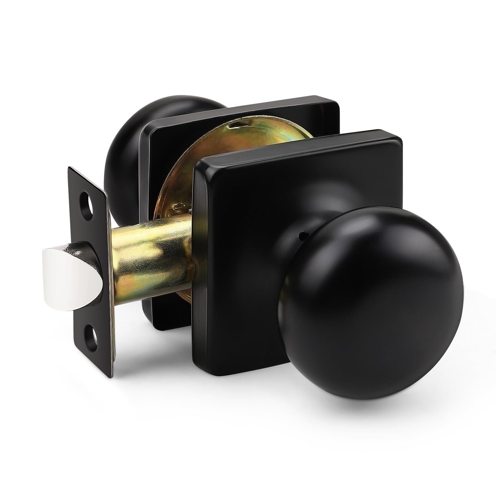 Lkvent Door knobs Black Passage Door Knobs Interior Matte Black Square Keyless Indoor Door Knobs Closet Hall Round Passage