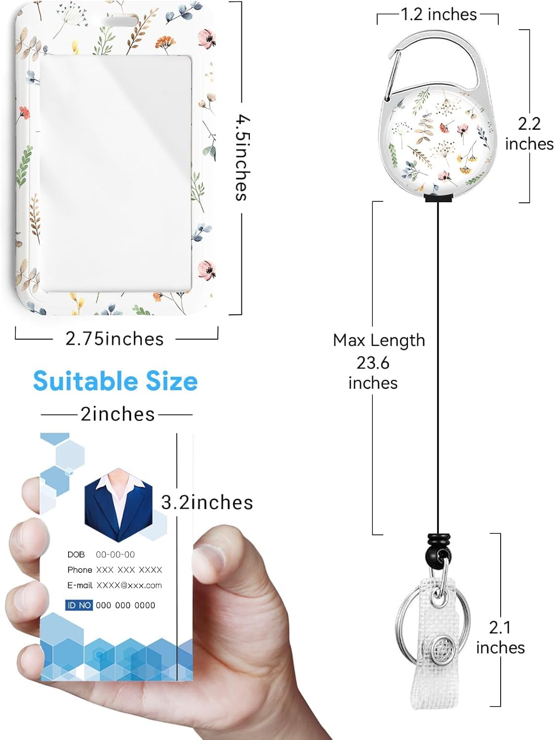 2 x wysuwany breloczek do kluczy NEO+, chowany sznurek, breloczek do kluczy, ze sznurkiem 29,5" / 75 cm, uchwyt na identyfikator z brelokiem do kluczy, do biura, szkoły, na zewnątrz