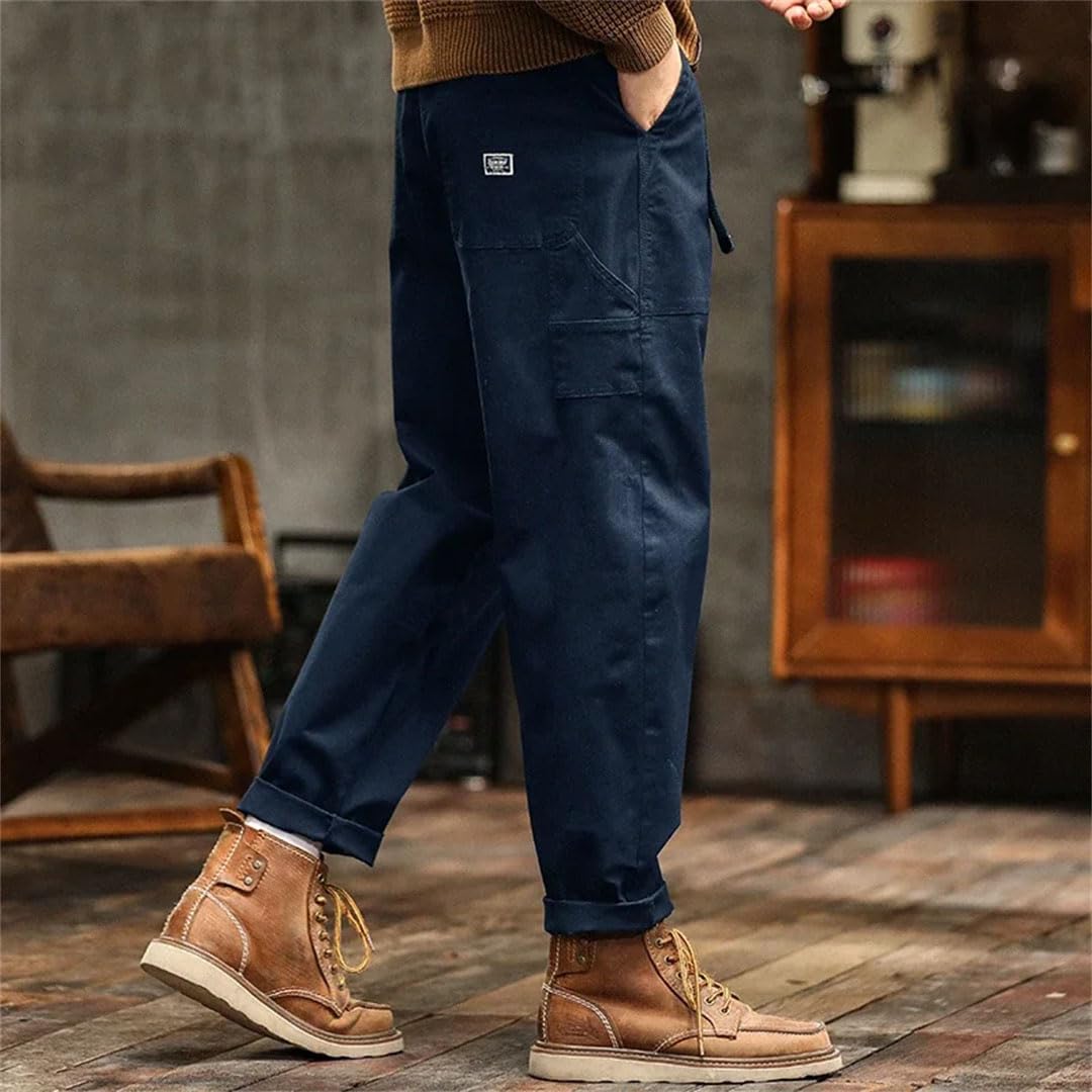 Pantaloni larghi da uomo, stile vintage, stile americano, a vita alta, EN8, pantaloni cargo