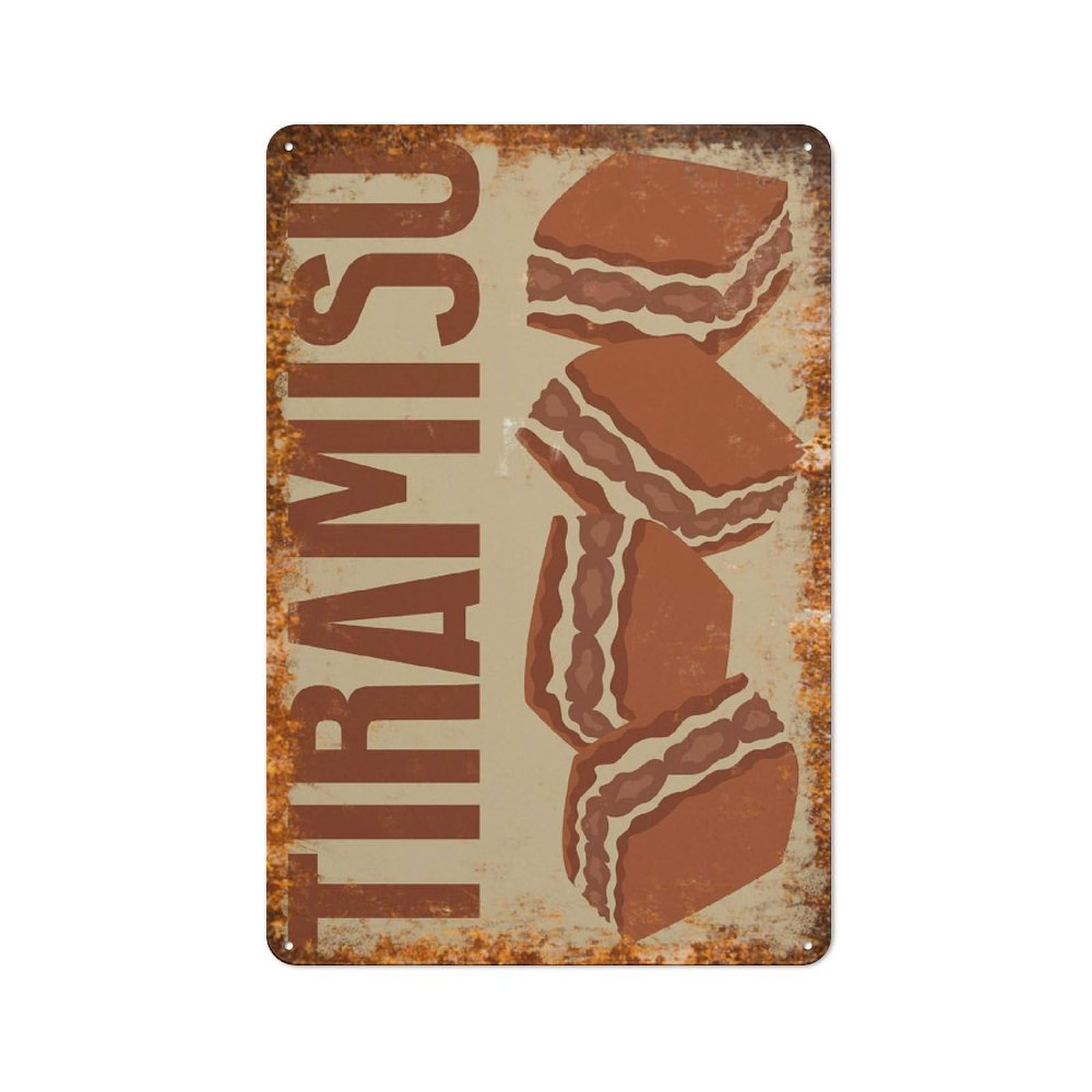 peiyeety Metal Tin Sign Tiramisu Dessert Pattern Vintage Rustic Wall Art Kitchen Bathroom Bedroom Living Room Cafe Farmhouse Entryway Office Garage Home Bar Laundry Room Porch Patio 6x8 Inch