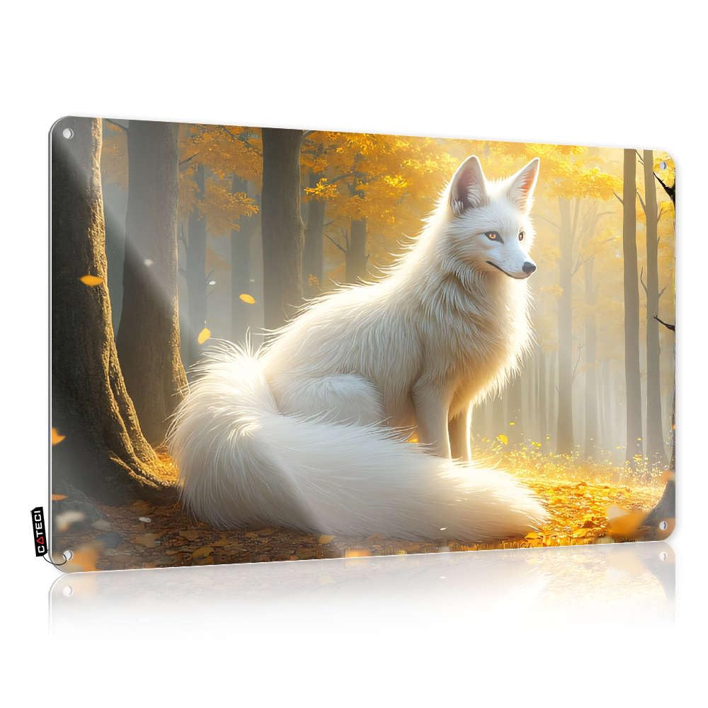 Fzfn Men's Colour Decoration Sweet Inappropriate A White Fox Sits In A Forest With Golden Leaves. For Camping - Guest Customizable(20X30cm)