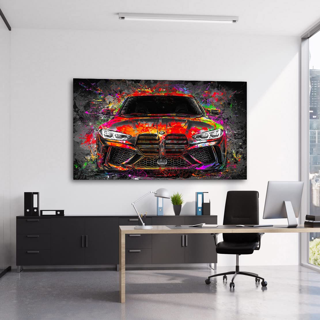 Kunstgestalten24 Leinwandbild BMW M4 Pop Art Wandbild Kunstdruck Bar Dekoration XXL