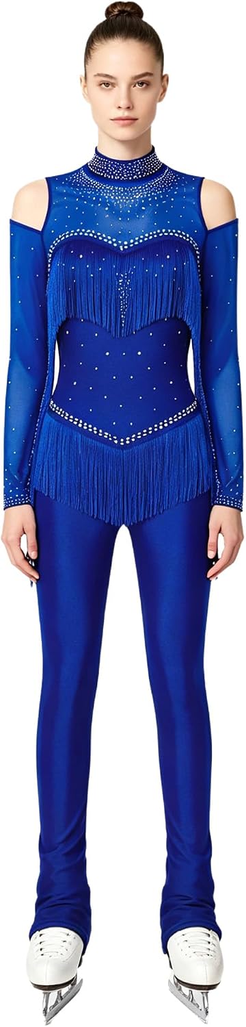 Freebily Women Glitter Rhinestone Performance Competition Unitard Gymnastics Dance Jumpsuit Full Body