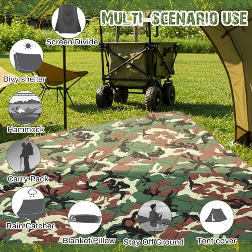 Barydat 1/2/3 Pack 80 x 60/92 x 64 Inch Woobie Blanket Military Poncho Liner Hunting Blanket Waterproof Thermal Poncho Liner with Bag Camo for Outdoor Camping Hiking(80 x 60 Inch,Green Camo,1 Pack) - Thumbnail 3